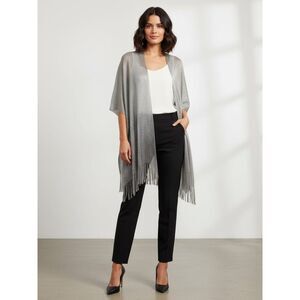 Silver Sparkle Mesh Open Front Fringe Duster | One Size